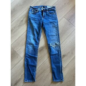 Rag Bone Jean‎ 9 Inch Skinny Blue Distressed Denim Jeans Size 28